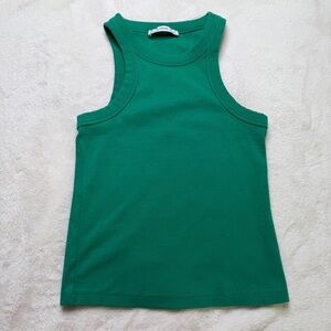 Mango Ribbed Tank Top Green High Neck Size M